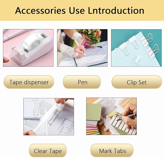 Office Supplies,White Desk Accessories,Office Supplies Set,Desk Organizer,Stapler,Tape Dispenser,Scissors,Staple Remover,Binder Clips,Staples,Ballpoint Pen,Index Tabs with Ruler,Clear Tape.10pcs
