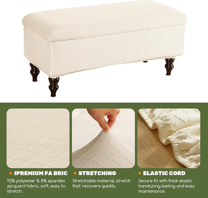 FUANGUI Ottoman Cover Slipcovers Rectangular Folding Stretch | Storage Bench Footrest Sofa Stool Covers Footstool Protector with Elastic Bottom, Removable Washable,Medium