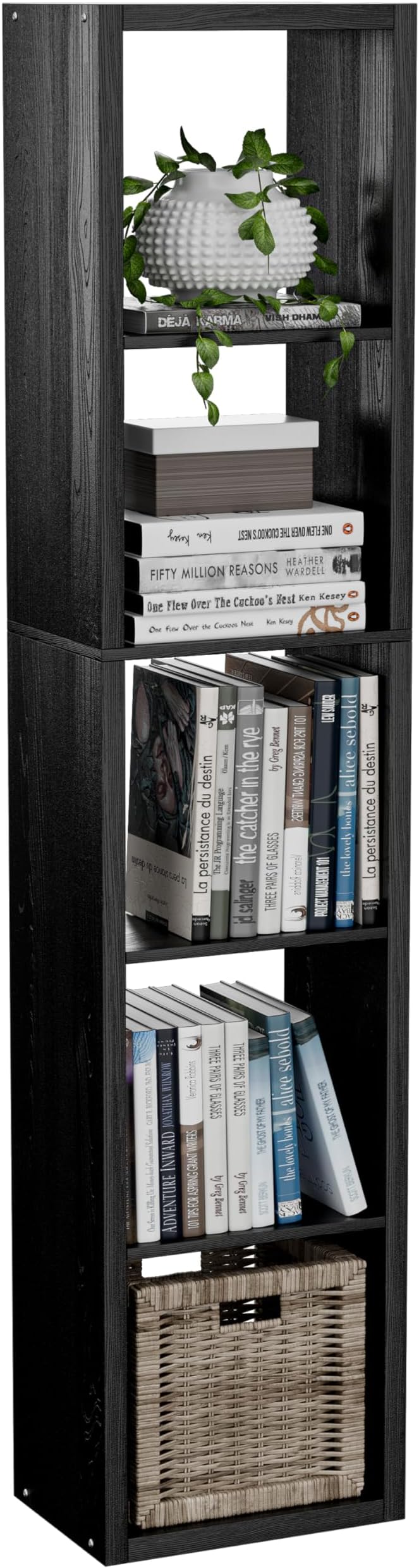 VDNEND Tall Cube Storage Organizer Bookcase, 5 Tier 11 inch Open Back Cubical Shelf with Thickened Border, Display Bookshelf for Living Room, Home Office, Sturdy Room (Black, 5 Cube,Vertical)