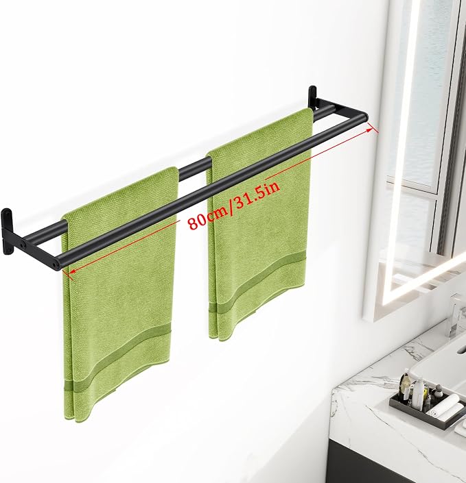 Double Towel Bar, 32 Inch Towel Racks for Bathroom, Stainless Steel Bathroom Towel Holder, Towel Rack Wall Mounted Towel Hanger Towel Rod, Matte Black