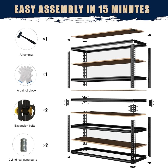 Garage Storage Shelves 72'',Ajustable Garage Shelving Units, Storage Shelves Heavy Duty, Metal Shelving for Basement, Warehouse, Workshop, Pantry, Closet, 2400 LBS, 16" D x 35.5" W x 72" H