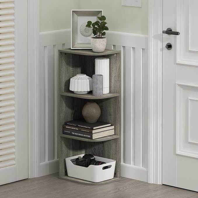 Furinno PASIR Book Shelf, 3-Tier Corner Bookshelf with Open Shelf, Standing Bookcase, 9.3 x 12 x 31.5 for Organization and Storage, for Living Room, Bedroom, Home Office, French Oak