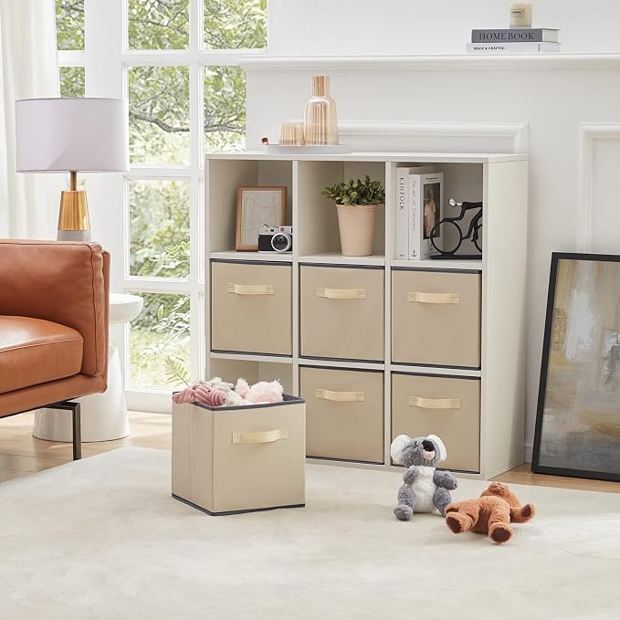 Lifewit Storage Cubes, Foldable Decorative Fabric Storage Baskets for Organizing Home Organizers with Handles for Shelves, Closet, 11 Inch Bins, 18L Beige, 6 Packs