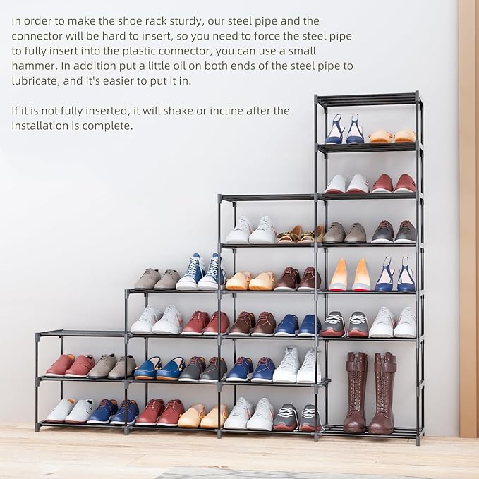 SMILHELTD Large Shoe Rack 4 Row 8 Tier for Entryway Holds 64 Pairs | Metal & Plastic Sneaker Shelves, DIY Assembly, Space Saving Storage Organizer for Garage Closet, 66.1"W x 49.2"H