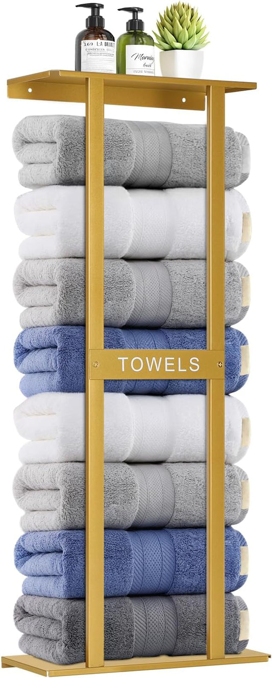 Bathroom Towel Storage Rack, Wall Mounted Bathroom Towel Rack, 30 inch Heavy Duty 6 Large Towels, Wall Mounted Towel Rack for Rolled Towels, Gold