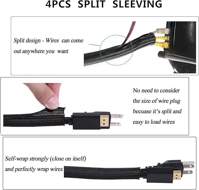 N NOROCME 192 PCS Cable Management Kit 4 Wire Organizer Sleeve | 11 Cable Holder,35Cord Clips 10+2 Roll Cable Organizer Straps,100 Fastening Cable Ties,for Computer TV Under Desk