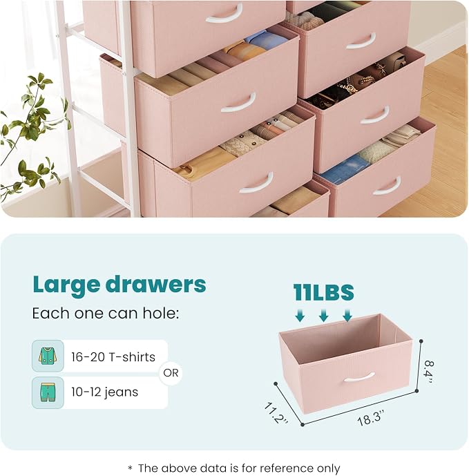 OLIXIS 8 Drawer Storage Dresser for Bedroom, Closet Organizers Units, Pink | Fabric Dresser with Wooden Top, Chest of Drawers Clothes Storage, Tower Cabinet, TV Stand Furniture
