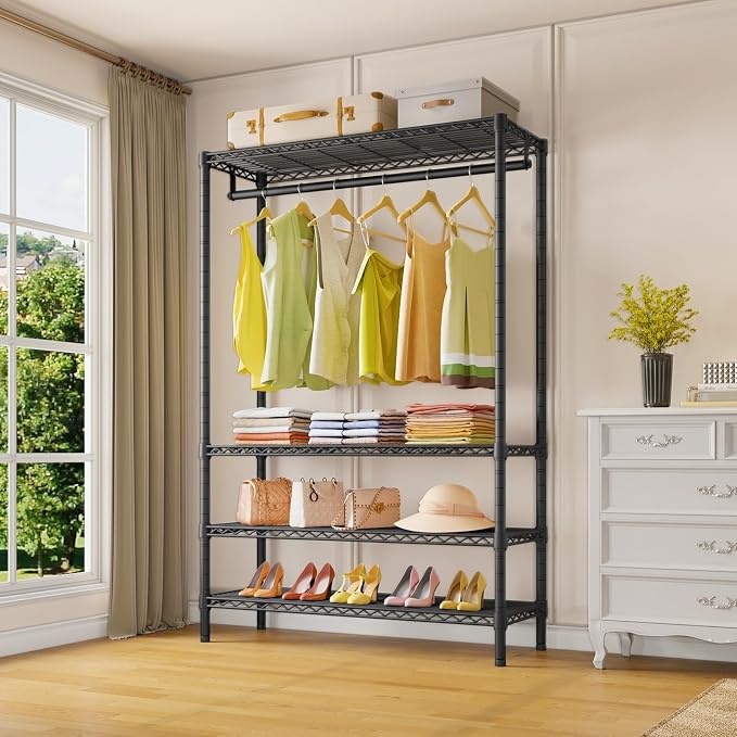 VIPEK V1 Plus 4-Tier Clothes Rack with Shelves, Adjustable, Black | 4 Adjustable Shelves & a Hanging Rod, Carbon Steel Holds up to 540 lb, Compact Design for Samll Space, Apartments, Entryways