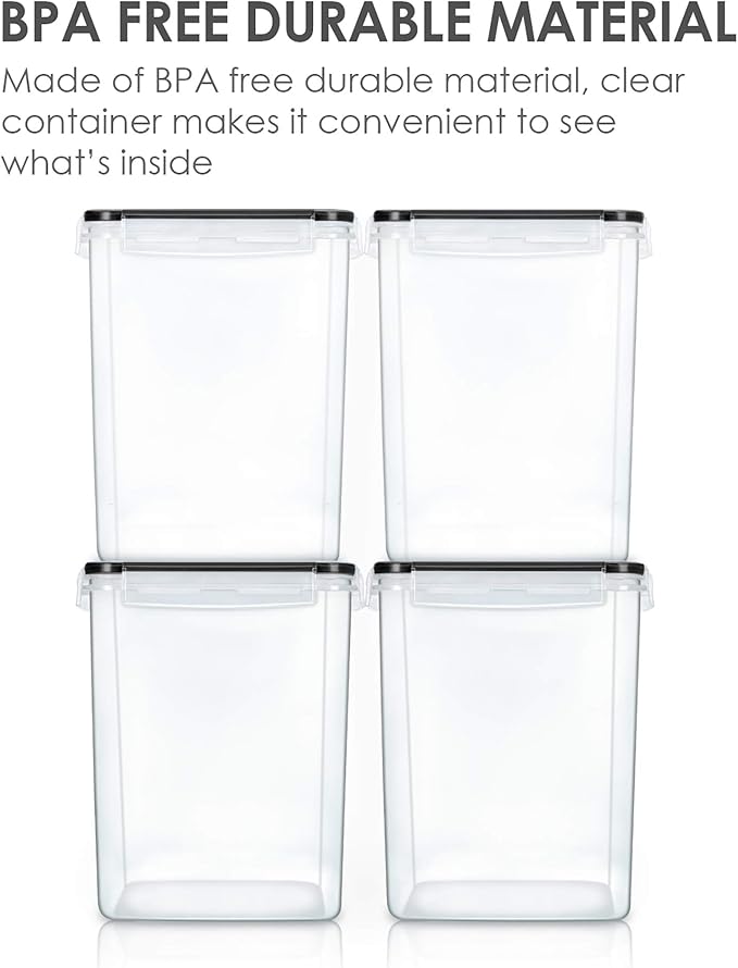 Vtopmart 5.2L Flour Sugar Storage Containers, 4 PCS, Black | For Bulk Flour and Sugar Storage, Airtight Seal, Multiple Sizes, BPA Free, Food Grade Material, Dishwasher Safe (Not Lids)
