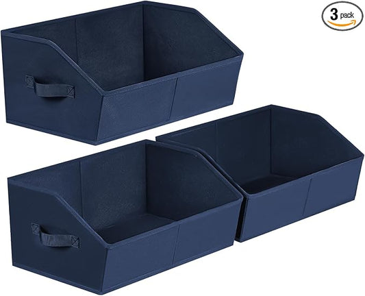 Homsorout Closet Baskets for Shelves Trapezoid - Decorative Storage Baskets with Handle, Closet Bins for Organization, Shelf Storage Bins for Clothes, Books, Home, Office, 3 Pack, Navy Blue