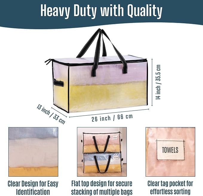 VENO Moving Bags, Storage Bags, Wide Open Top, Clear, 10 Pack | Moving boxes Alternative, Heavy Duty, Packing Supplies, Clothes and Comforter Storage, College Dorm Essentials