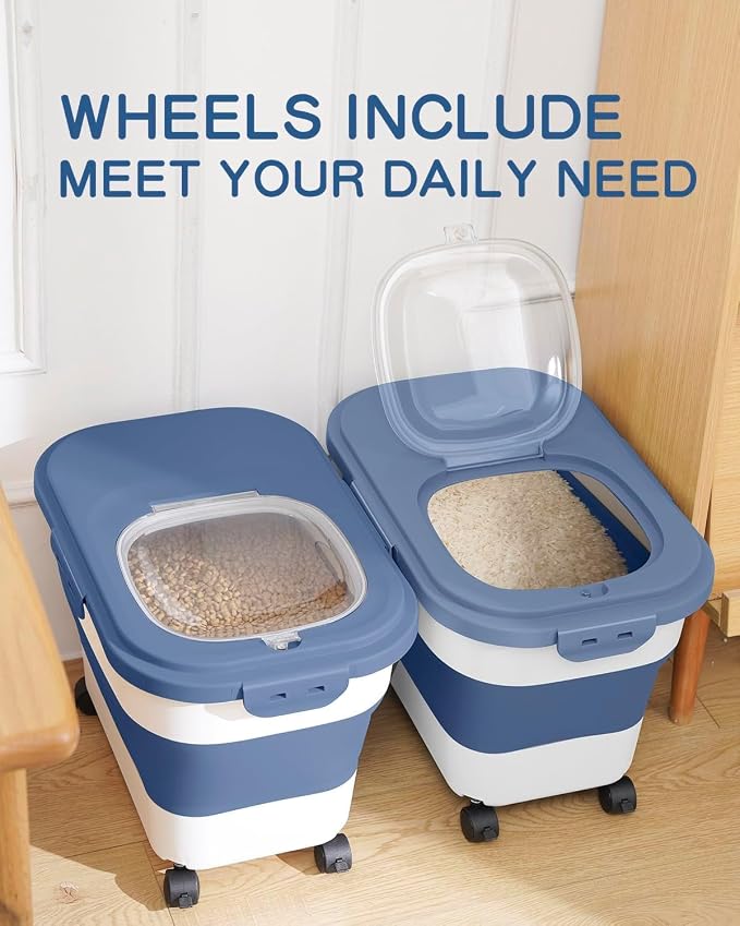 20-23 Lbs Dog Food Storage Container,Collapsible Dog Food Container | Pet Food Storage Containers with Attachable Casters and Scoop,Small Container,Keep Dry Food Fresh,Easy to Move with Wheels