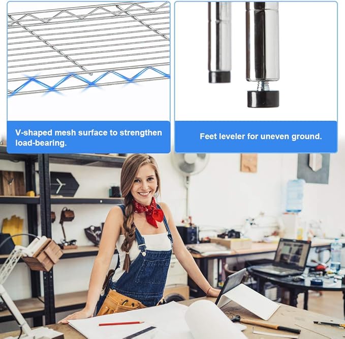 BestOffice | 5-Tier Wire Shelf | 36" x 14" x 72" | Chrome | Storage Shelves with Adjustable Racks, Holds upto 1000 lbs | Rust-Resistant, No-Tool Assembly | For Home, Garage