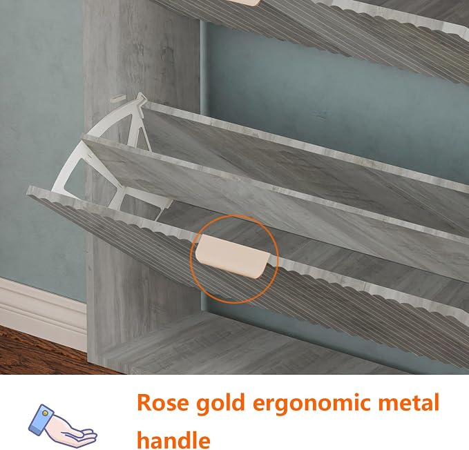 Shoe Cabinet Storage,Modern Freestanding Organizer with 3 Flip Drawers,Narrow Shoe Rack Cabinet for Entryway,Grey