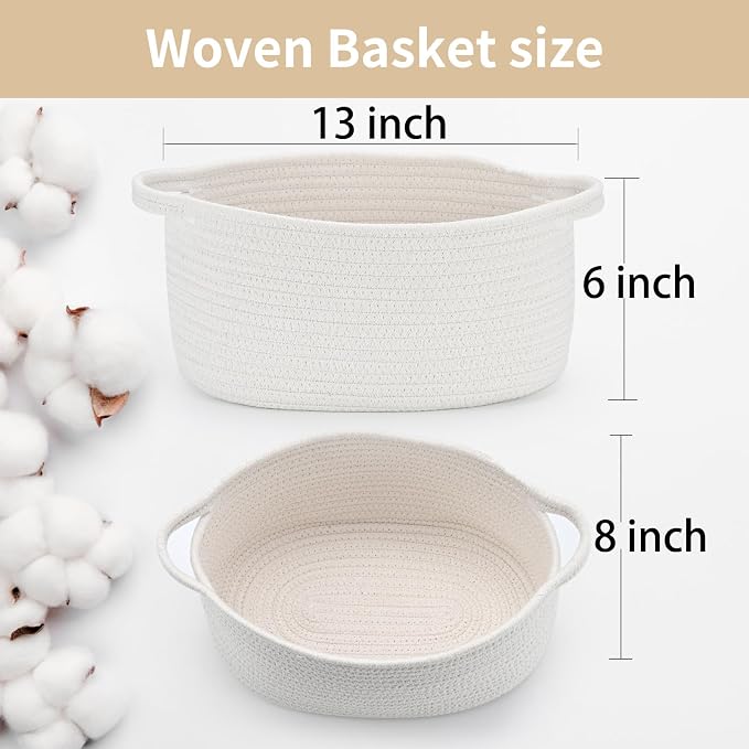 Happyiren Cute Woven Storage Basket with Handle, Baskets for Gifts Empty | 2 Pack Gift Baskets for Birthday Baby Shower Raffle Burr Fundraiser Teacher, Decorative Organizer Box for Home Refresh