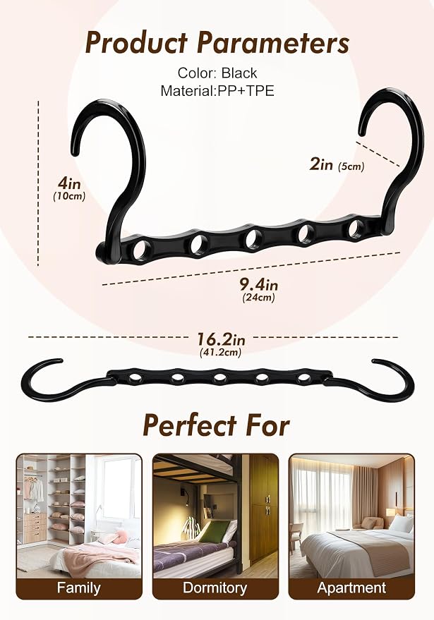 HOUSE DAY Closet Organizers and Storage 12 Pack, College Dorm Essentials | Multifunctional Organizer Magic Space Saving Hangers with 5 Holes, Back to School Storage Organization for Closet -Black