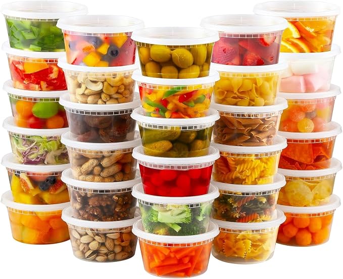 60 Sets 32/16/8 oz Deli Containers With Lids 20 Set Each, Leak-Proof BPA-Free Airtight Plastic Takeout Bowls Food Storage Containers, Freezer/Microwave/Dishwasher Safe (12 oz - 60 Sets)