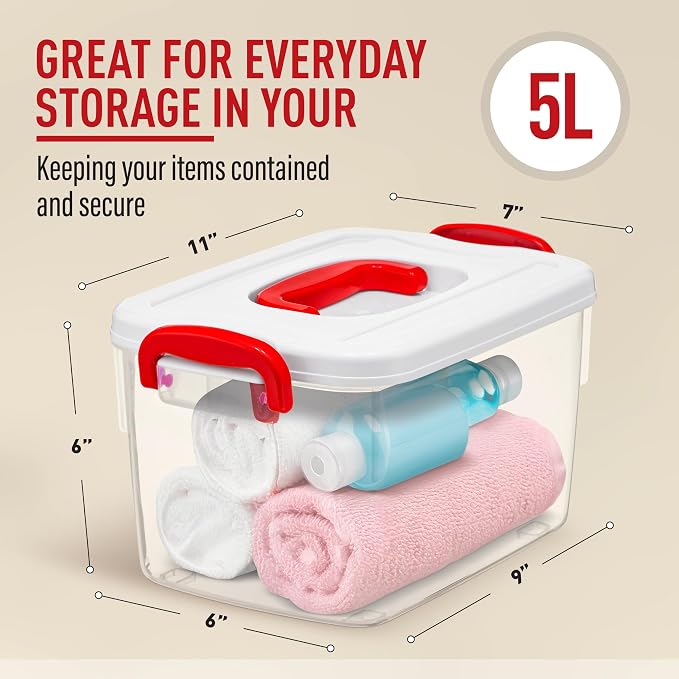 Tribello Clear Plastic Storage Bins with Lids and Handle Stackable Storage Bins, 5 Quarts - 2 Pack
