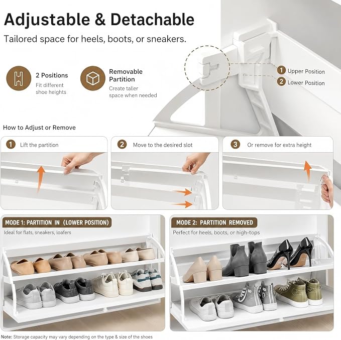 HOPUBUY Shoe Cabinet for Entryway, Narrow Shoe Storage with 3 Flip Drawers | Slim Narrow Freestanding Shoe Storage Organizer for Entryway, Hallway & Living Room, White