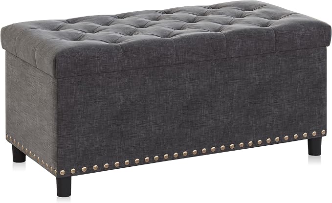 BELLEZE Storage Ottoman, Tufted Ottoman with Close Hinge, Foot Rest for Living Room (Dark Gray, 31 inch)