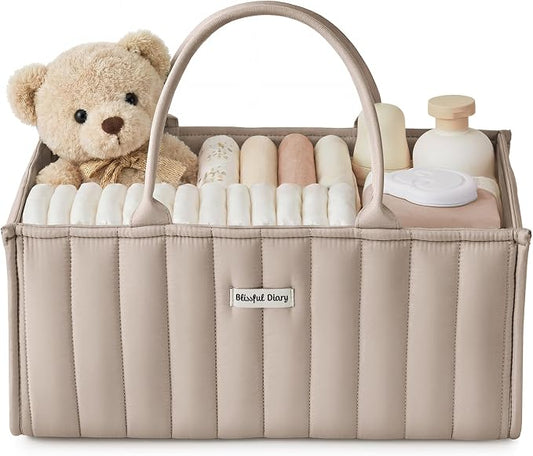 Blissful Diary Baby Diaper Caddy Organizer, Stylish Storage Basket for Newborn Essentials and Diaper Station, Gift for Baby Shower and Registry Must-Have, Sand