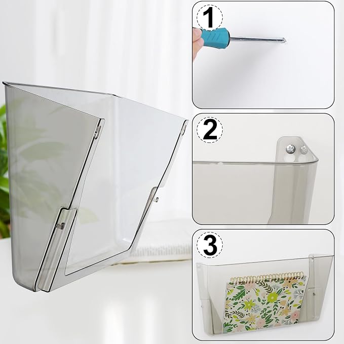 Colarr 8 Pcs Wall File Holder Organizer Plastic Wall Mount Mail Organizer with Screws Single Pocket Hanging Folder Paper Magazine Holder for Walls Office Home Classroom(Gray)