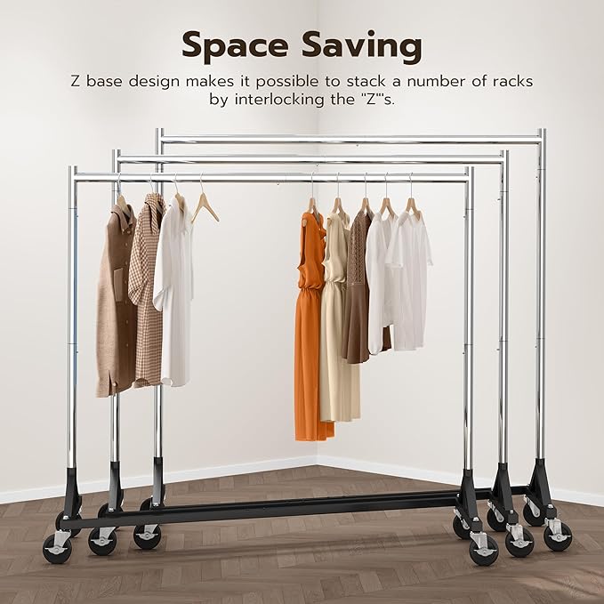 HOKEEPER Z Rack for Clothes Heavy Duty Clothing Rack Hold 500 LBS | Commercial Garment Rack with Wheels Rolling Portable Clothes Rack for Bedroom, Laundry, Balcony 24" D x63"W x 71"H, 2 Packs