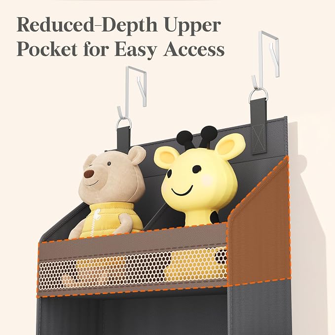 Lifewit 5 Tier Over the Door Diaper Organizer for Nursery, Large Heavy Duty Hanging Storage with 4 Mesh Side Pockets, Sturdy Back of Door Shelf for Baby Stuff Toy in Pantry, Laundry, Bathroom, Gray