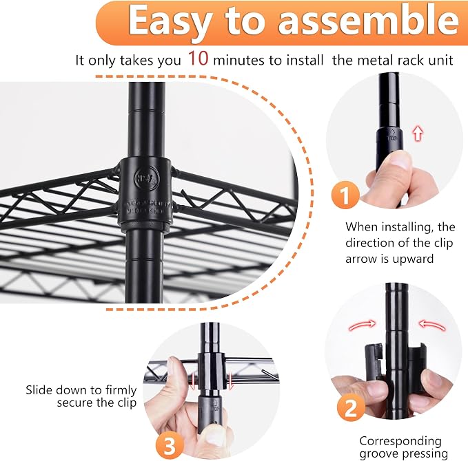 BestOffice | 5-Tier Wire Shelf | 17" x 12" x 48" | Black | Storage Shelves with Adjustable Racks, Holds upto 750 lbs | Rust-Resistant, No-Tool Assembly | For Home, Garage