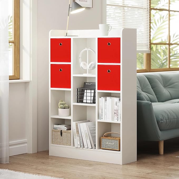 Foldable Storage Cubes Bins ,11 Inch Cloth Storage Cube Fabric Storage Box Cubes Organizer Baskets with Handles for Home Organizer Set of 3 (Red)