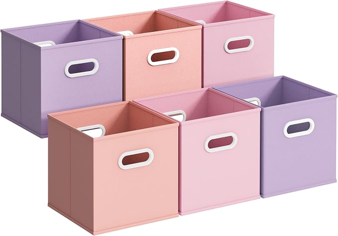 Stero Fabric Storage Cubes Bins, 13 inch Fun Colored Foldable Storage Baskets with Dual Plastic Handle for Home, Kids Room, Closet and Toys Organization, Multi Colored, Set of 6