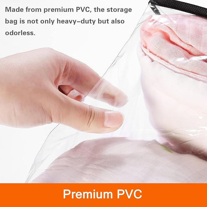 3 Pack Clear Clothes Storage Bags with Zipper 60L | Plastic Storage Bag, Foldable Closet Organizer, For Comforter Blanket Bedding Duvet Toys, Moving Bags