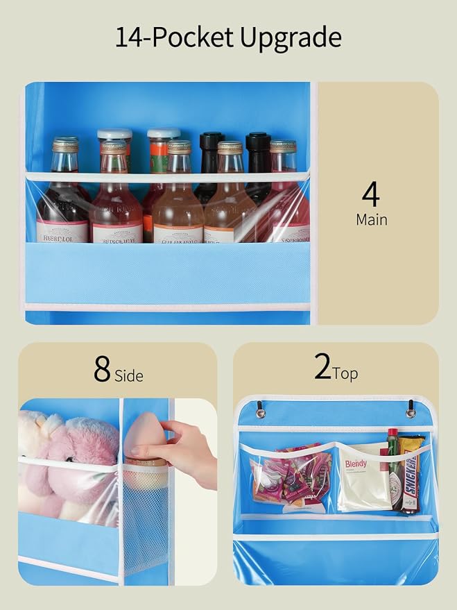 Yecaye 5 Tier Over the Door Organizer, Swing-proof Door Organizer Hanging with Clear PVC Windows, Behind the Door Storage for Bedroom Nursery Closet Laundry Pantry Bathroom, Blue