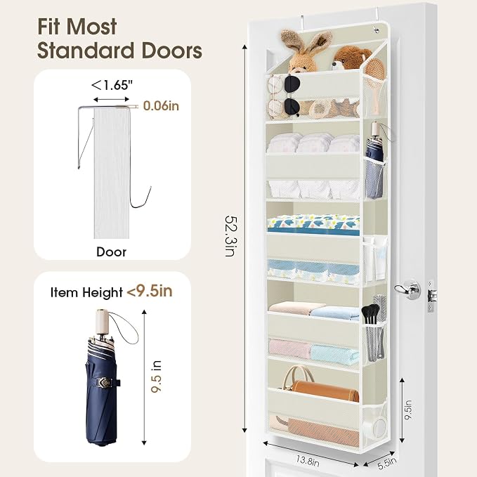 2 Pcs Over The Door Organizer Large Capacity Hanging Storage Room Organizer | 40 lb Capacity, Ultra-Sturdy, Foldable, Mesh Design with Clear Window, Space-Saving Organizer for Pantry, Nursery & Closet