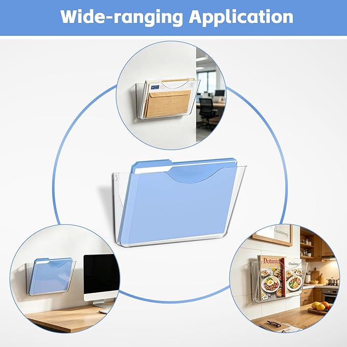 Clear Acrylic Wall File Holder, 6 Pack Wall Mount Single Pocket Organizer | One-piece design, no assembly needed, screws not included, ideal for mail magazines folders office home classroom use