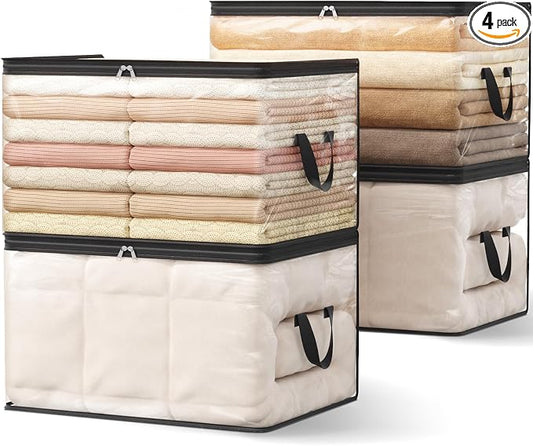 Lifewit 4 Pack Clear Clothes Storage Bags, 90L Plastic Blanket Vinyl Foldable Moving Bags with Zipper, Closet Organizers and Storage Containers for Bedding, Duvet, Pillow