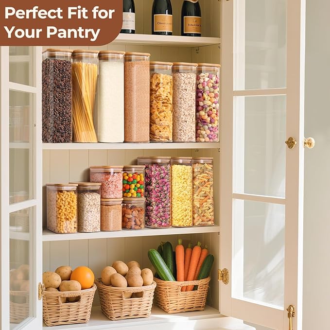 ComSaf Small Glass Containers With Lids 0.7 Qt, Set of 6 Glass Storage Jars | Rectangle Glass Pantry Storage Container, Kitchen Canisters 25oz, Snack Station Organization, Size For Subpackage, BPA Free