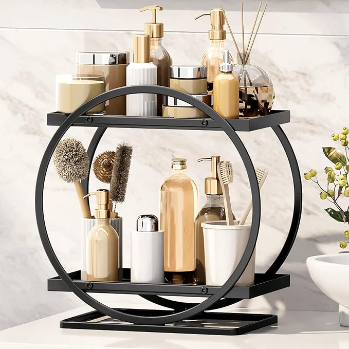 Bathroom Counter Organizer, 2-Tier Black Perfume Organizer Dresser | Bathroom Organizer Counter Shelf, Vanity Makeup Organizer Countertop, Skincare Tray Perfume Holder for Bathroom Sink Storage