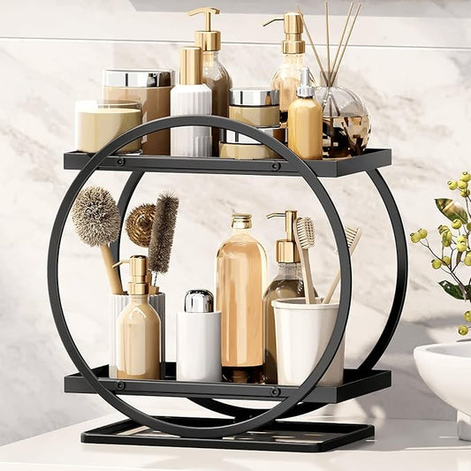 Bathroom Counter Organizer, 2-Tier Black Perfume Organizer Dresser | Bathroom Organizer Counter Shelf, Vanity Makeup Organizer Countertop, Skincare Tray Perfume Holder for Bathroom Sink Storage