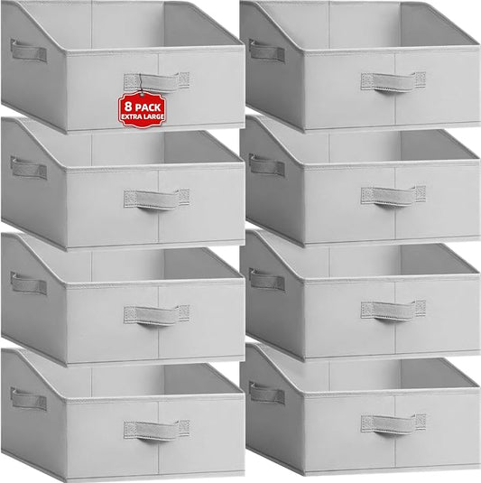 Extra Large Closet Organizers Bins 8 Pack - Blanket Basket for Organizing/Home Clothes Storage Bins for Jeans/Toy Organizers for Nursery/Wardrobe Shelf Closet Organization for Purse Hats Towel