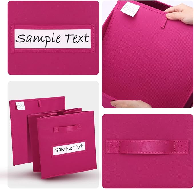 Fabric storage cubes (8 Pack) 13 Inch Cube Storage Bin, cube organizer bins with 8 Labels Window Cards & a Pen, Foldable cube organizer bins and Storage Box, Dark pink