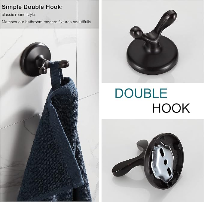 BGL Bathroom Hardware Set, Oil-Rubbed Bronze Adjustable Expandable Towel Bar 4-Piece ORB Bathroom Accessory Set Wall Mounted Robe Hook Toilet Paper Holder Towel Ring Towel Bar