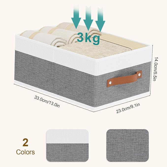 Storage Bins Organizers,13×9.1×5.5In,White/Grey Boxes,4Pack | Clothing Storage Baskets,Fabric Closet Organizer,Foldable Containers with PP Plastic Board,Large Cubes for Clothes,Hat,Books