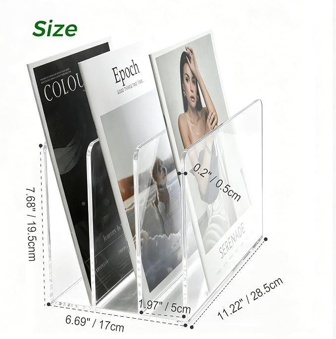Acrylic Magazine File Holder, 3-Section A4 Desk Organizer | Fits A4 documents, 11.22"W x 7.68"H x 6.69"D, ideal for letters, folders & notebooks, 5mm thick premium clear acrylic