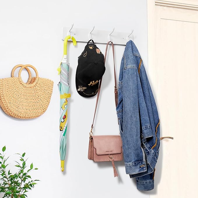 OUTNILI 2 Pack Coat Rack Wall Mount - White Coat Hooks Wall Mounted for Sunglasses Jackets Hats Purse Dog Leashes Towels - Coat Hanger for Entryway Closet Mudroom Laundry Room Bathroom