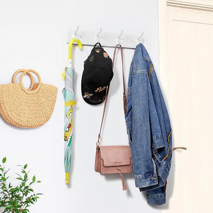OUTNILI Heavy Duty Coat Rack Wall Mount - White Coat Hooks Wall Mounted for Sunglasses Jackets Hats Purse Dog Leashes Towels - Coat Hanger for Entryway Closet Mudroom Laundry Room Bathroom