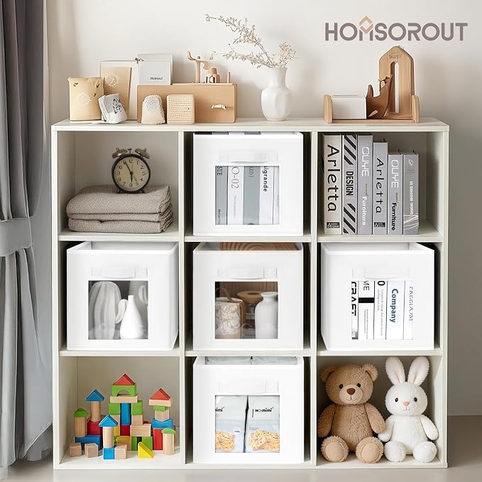 Storage Cube 11 Inch - Cube Storage Bins with Window, Closet Storage Baskets with Handle, Fabric Bins for Closet, Shelves, Toys, Clothes, Set of 12, White