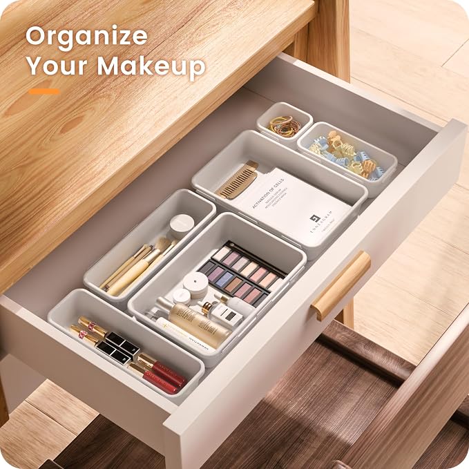 【Military Grade】A-LuGei Drawer Organizer,【𝟱𝗦𝗶𝘇𝗲】Makeup organizer,【Holds 177 Items】Bathroom Organizers and Storage,Organization and Storage,Desk Drawer Organizer for Vanity【White】