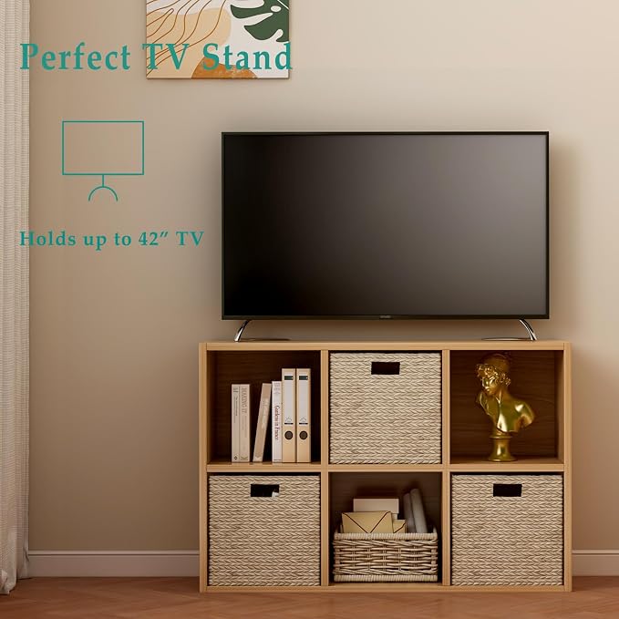 OSCHF 6-Cube Storage Shelf Bookcase, Oak | Wooden 3-Tier Open Bookshelf, Fits 11×11" Bins, Vertical or Horizontal Use, Full Back Panels, For Home Office