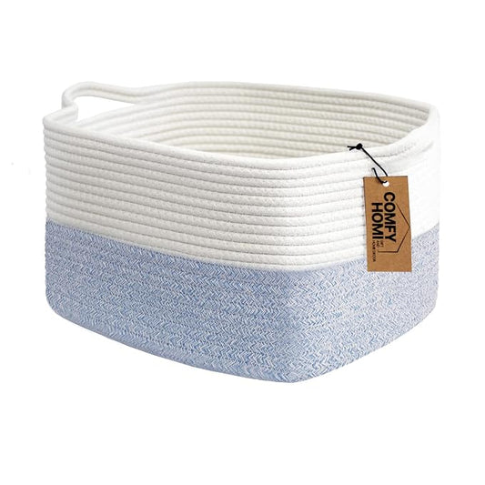 COMFY-HOMI Cotton Rope Woven Basket with Handles for Shelves,Toys,Book, Cloth Storage Baskets Bin for Organizing- 1 PCSToy Decorative Organizer for Living Room, Bathroom
